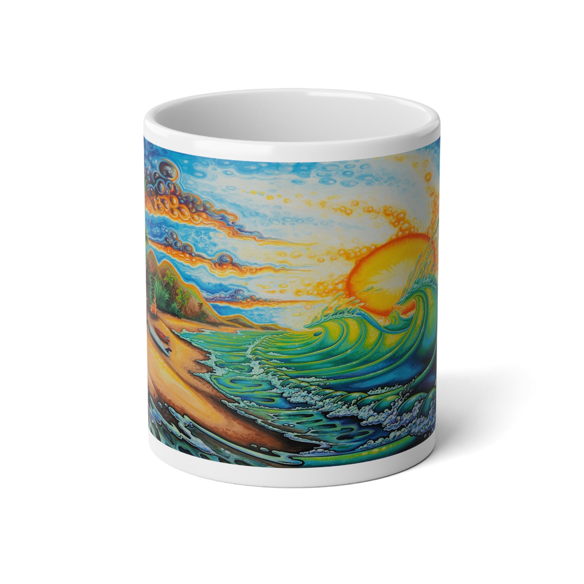 SanoDaze 20oz Jumbo Mug — Vibrant Tropical Beach Sunrise Surf Art