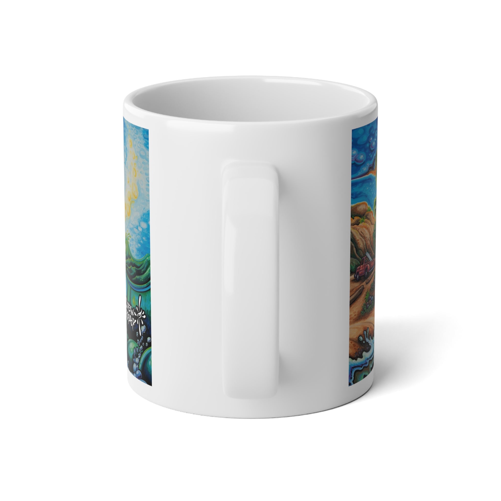 SanoDaze 20oz Jumbo Mug — Vibrant Tropical Beach Sunrise Surf Art