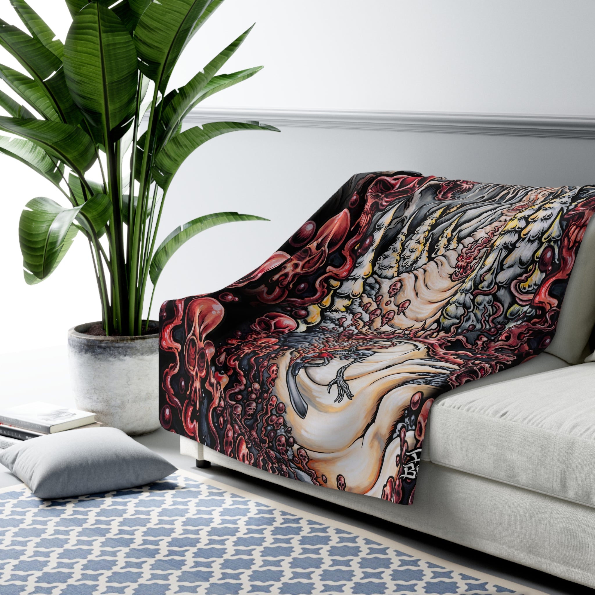 Lost Mountain, Snowboard, Drew Brophy art Gothic Sherpa Fleece Blanket, Cozy Home Decor, Halloween Gift, Warm Throw, Unique Art Blanket, Perfect for Horror Lovers
