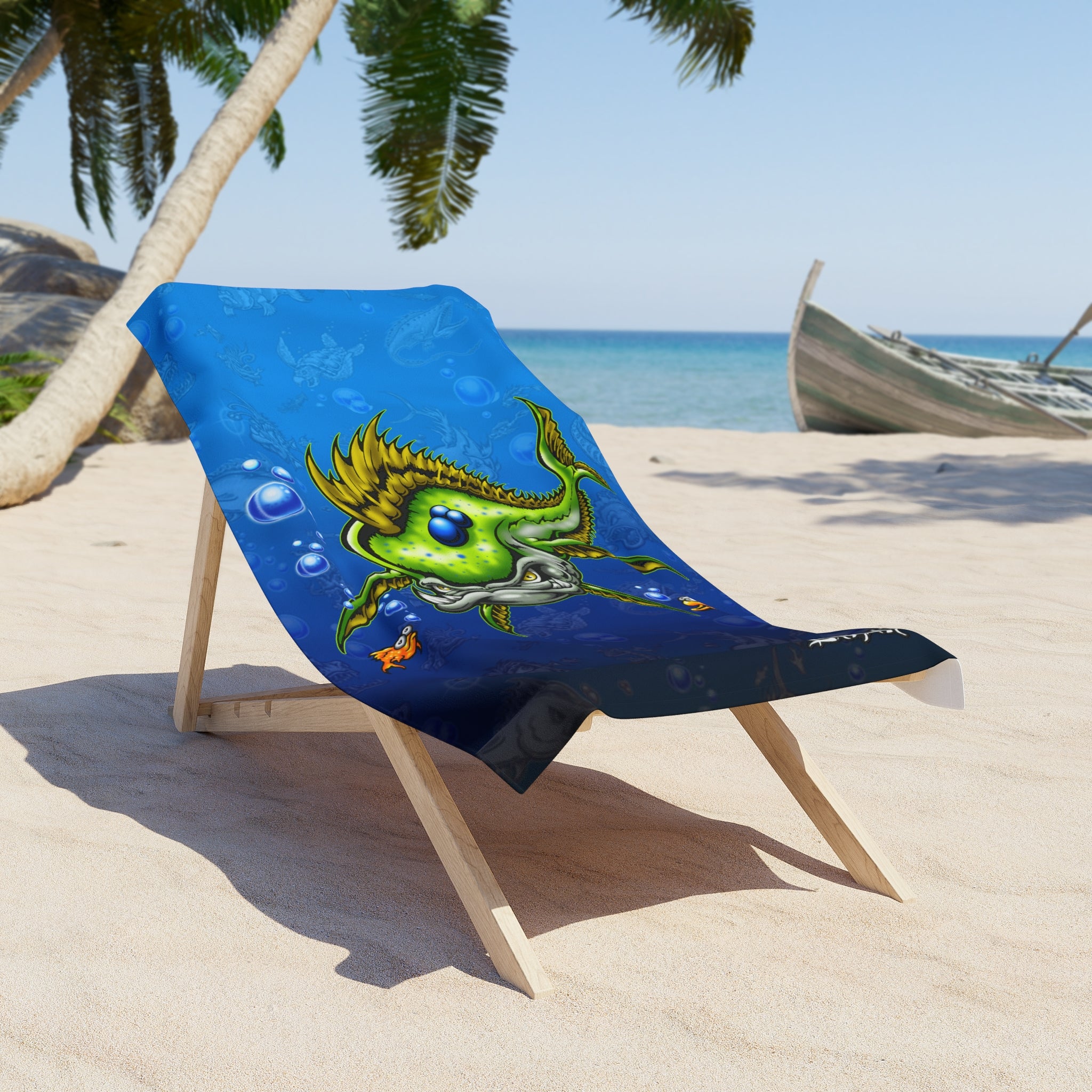 "Mad Mahi" Beach Towel — Bright Fish Design for Beach, Pool, or fisherman.