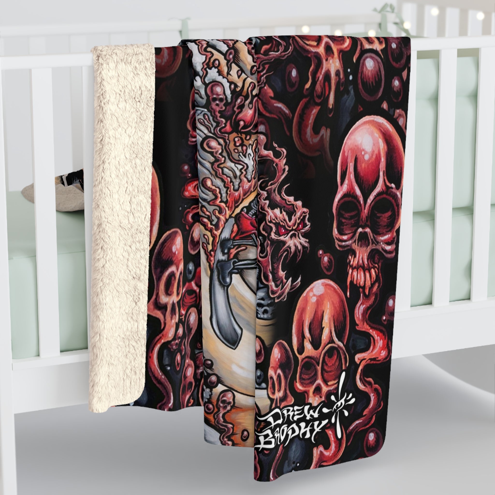 Lost Mountain, Snowboard, Drew Brophy art Gothic Sherpa Fleece Blanket, Cozy Home Decor, Halloween Gift, Warm Throw, Unique Art Blanket, Perfect for Horror Lovers