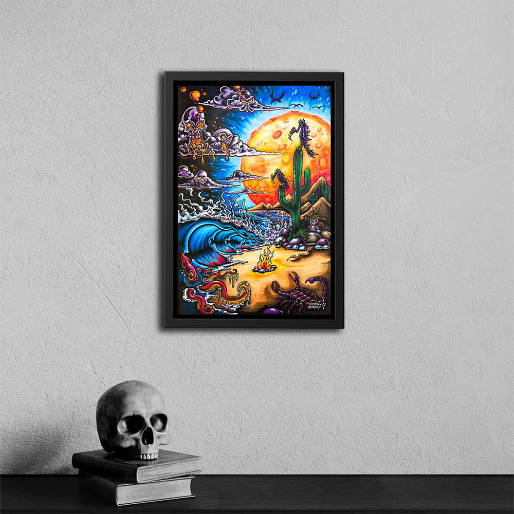 Baja Bad surf art by Drew Brophy framed mini canvas print