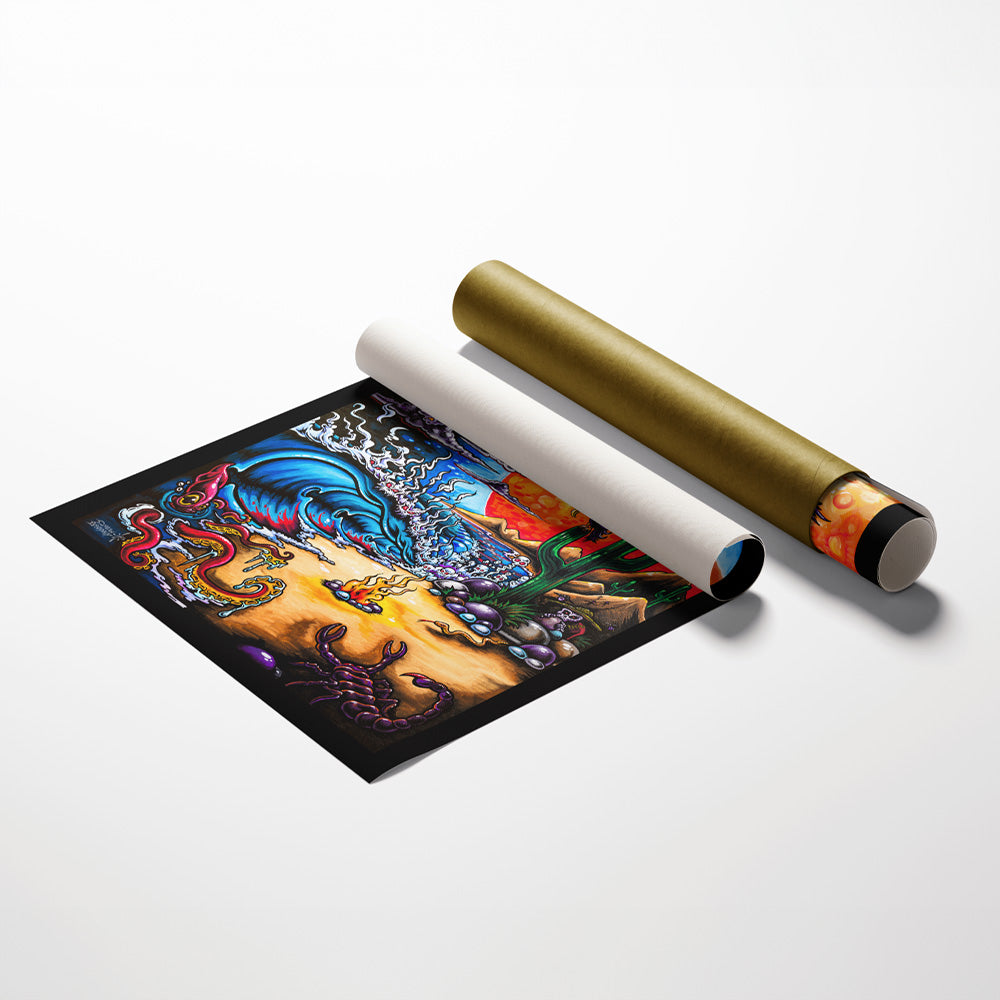 Baja Bad surf art by Drew Brophy rolled canvas print
