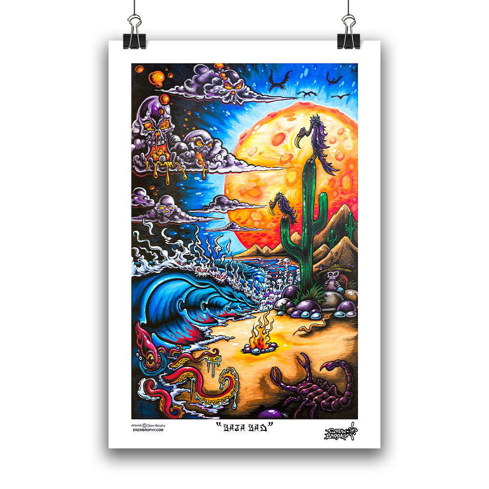 Baja Bad surf art by Drew Brophy fine art paper print