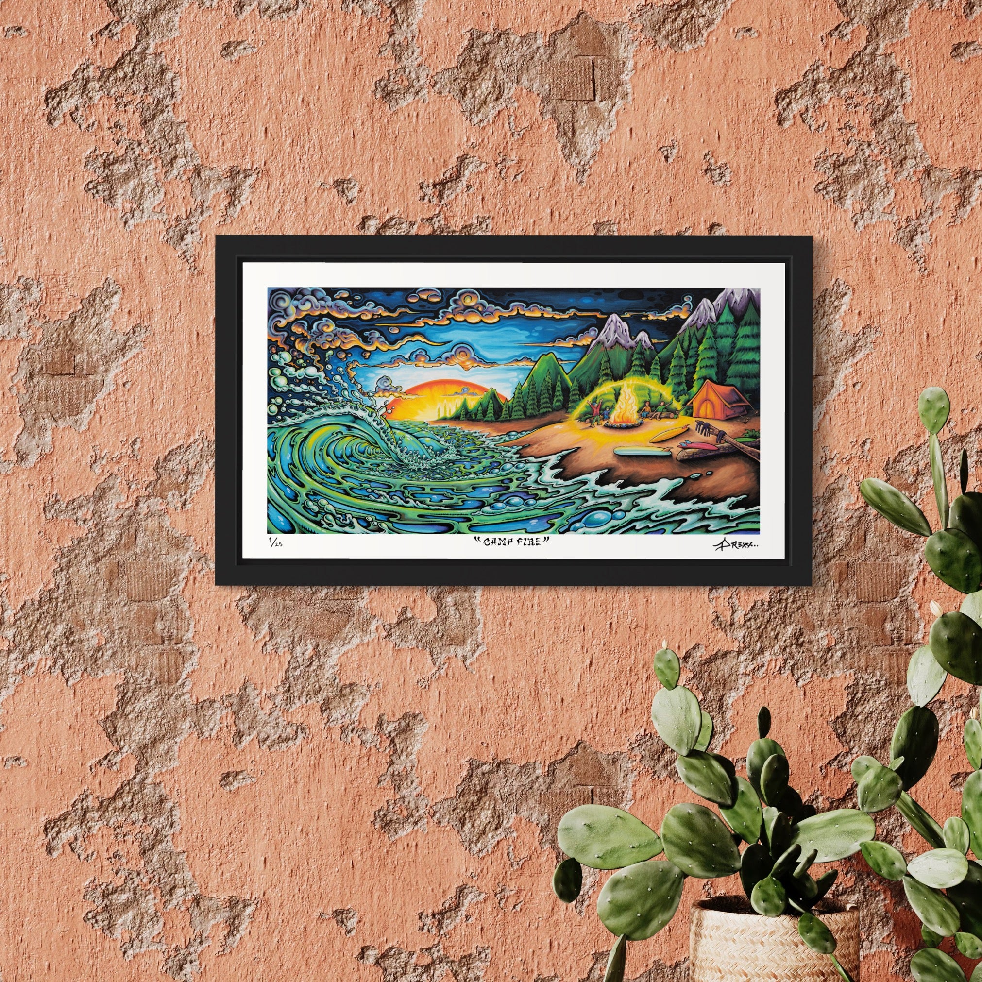 Camp Fire 12x22 inch Cold Press Paper Print Limited Edition Signed and Numbered by Drew Brophy
