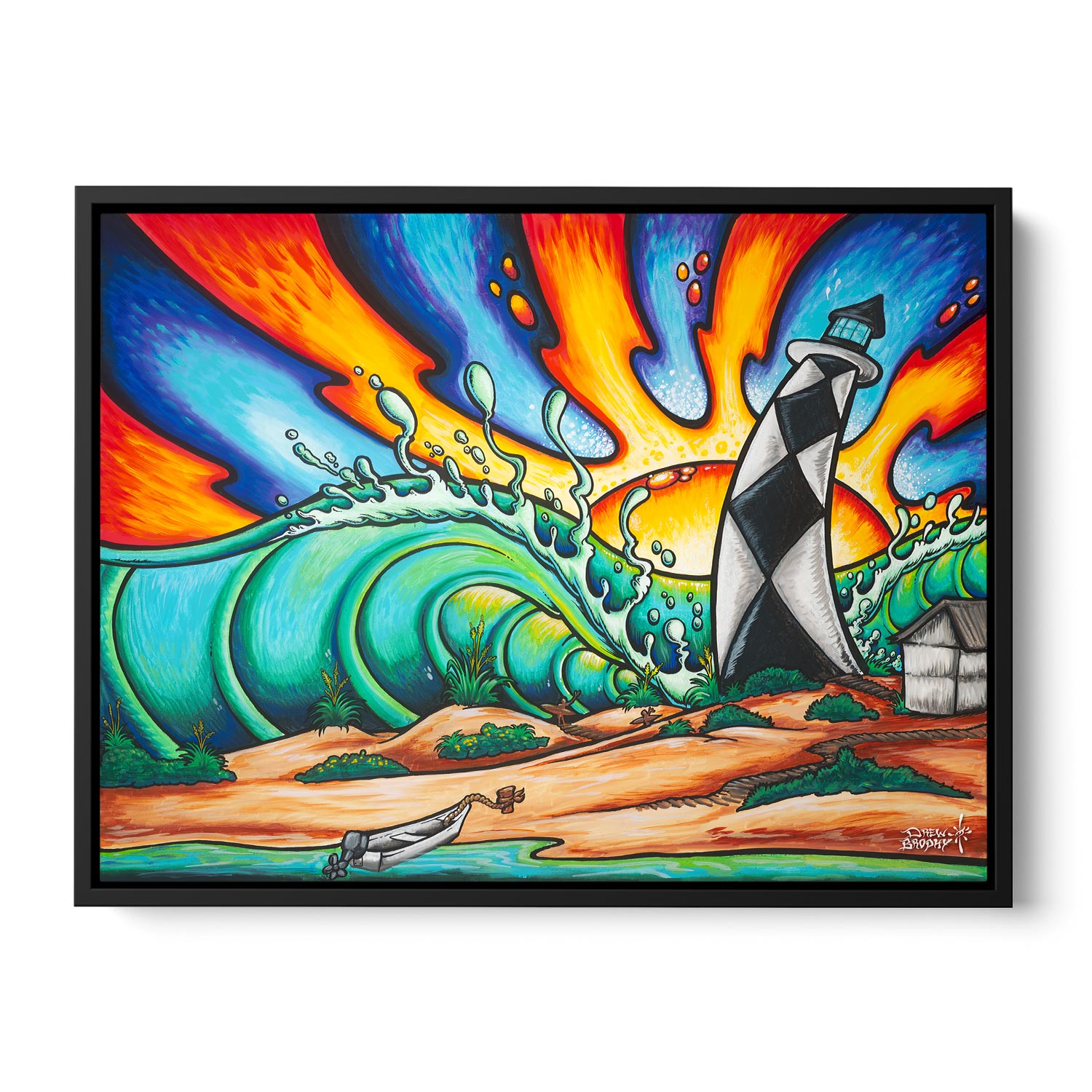 Coastal Decor - Lighthouse art print - black float frame