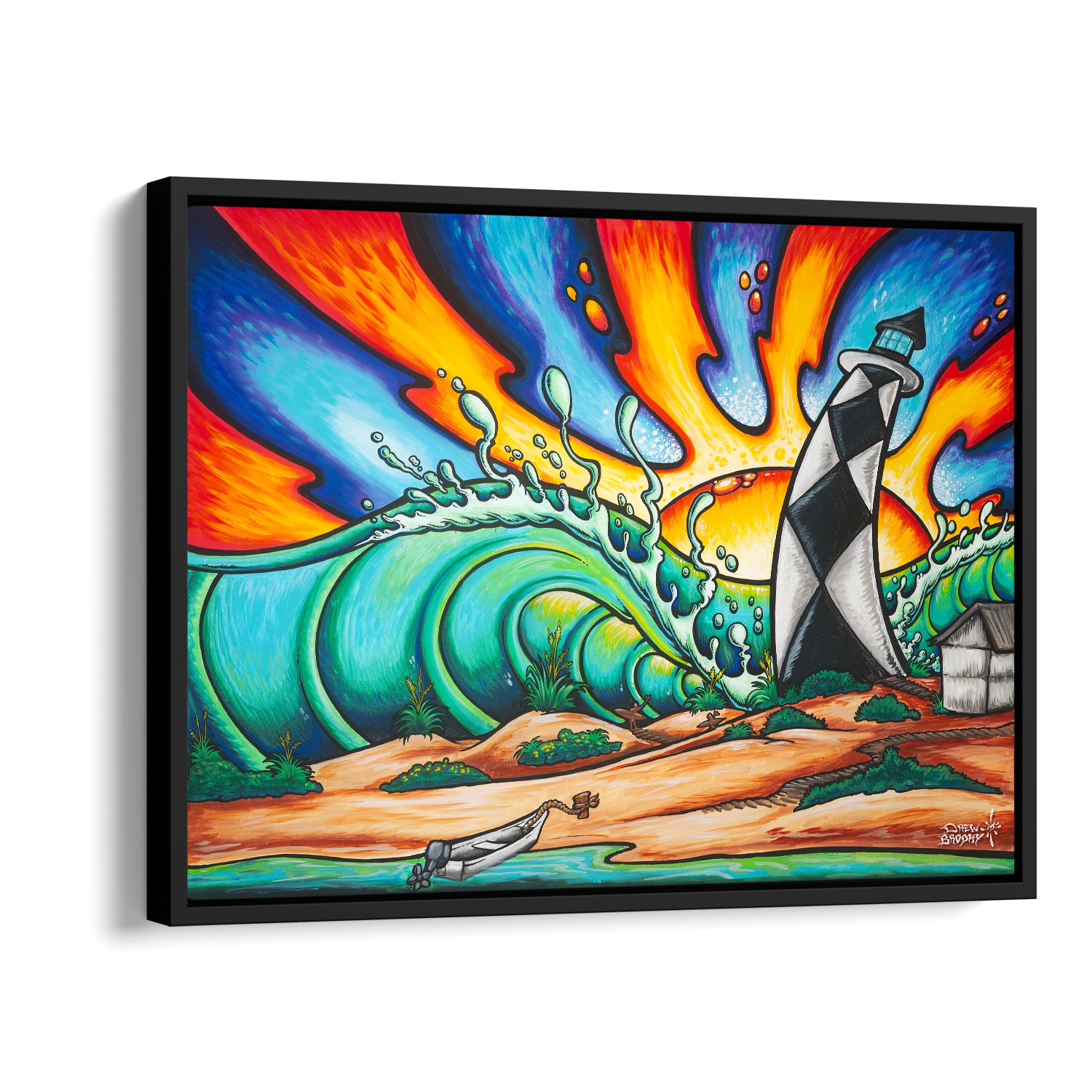 Coastal Decor - Lighthouse art print - black float frame