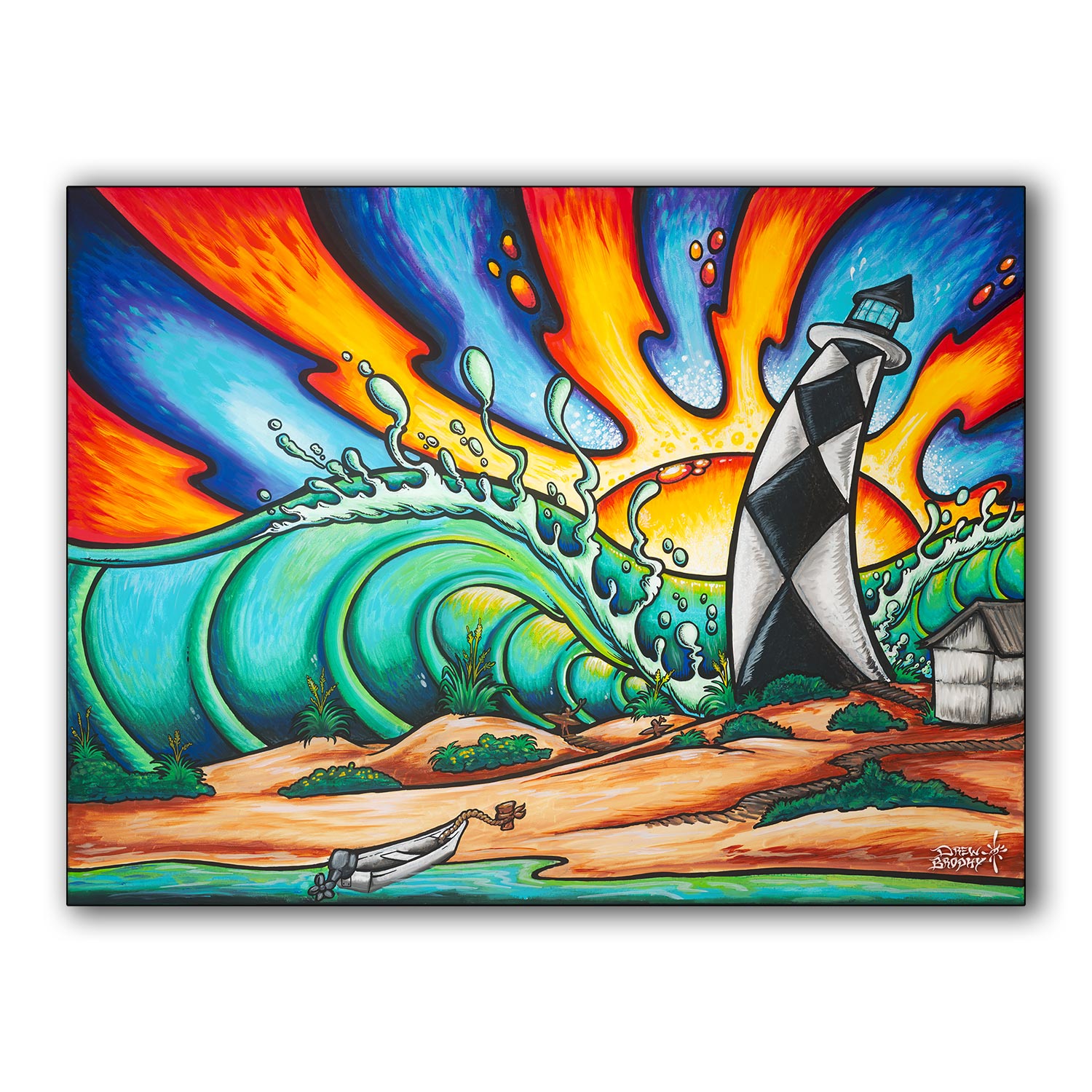 Ocean art featuring a lighthouse by Artist Drew Brophy