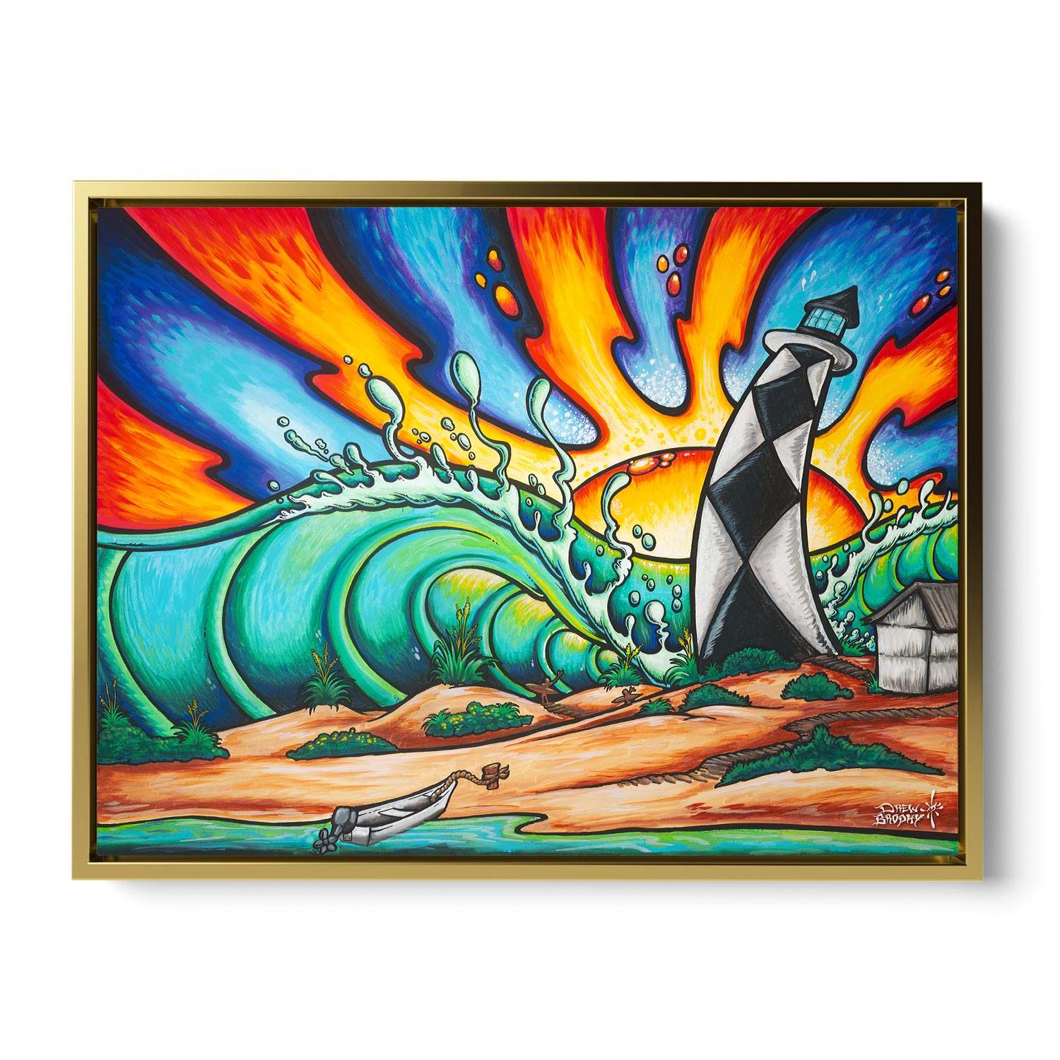 Coastal Decor - Lighthouse art print - gold float frame