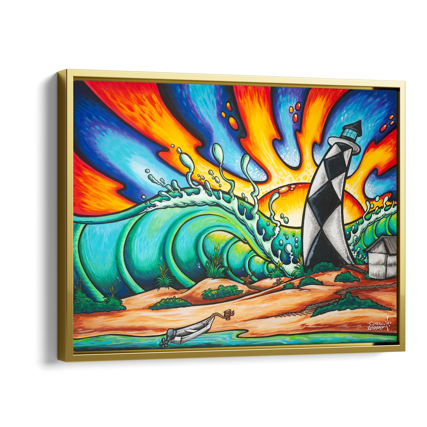Coastal Decor - Lighthouse art print - gold float frame