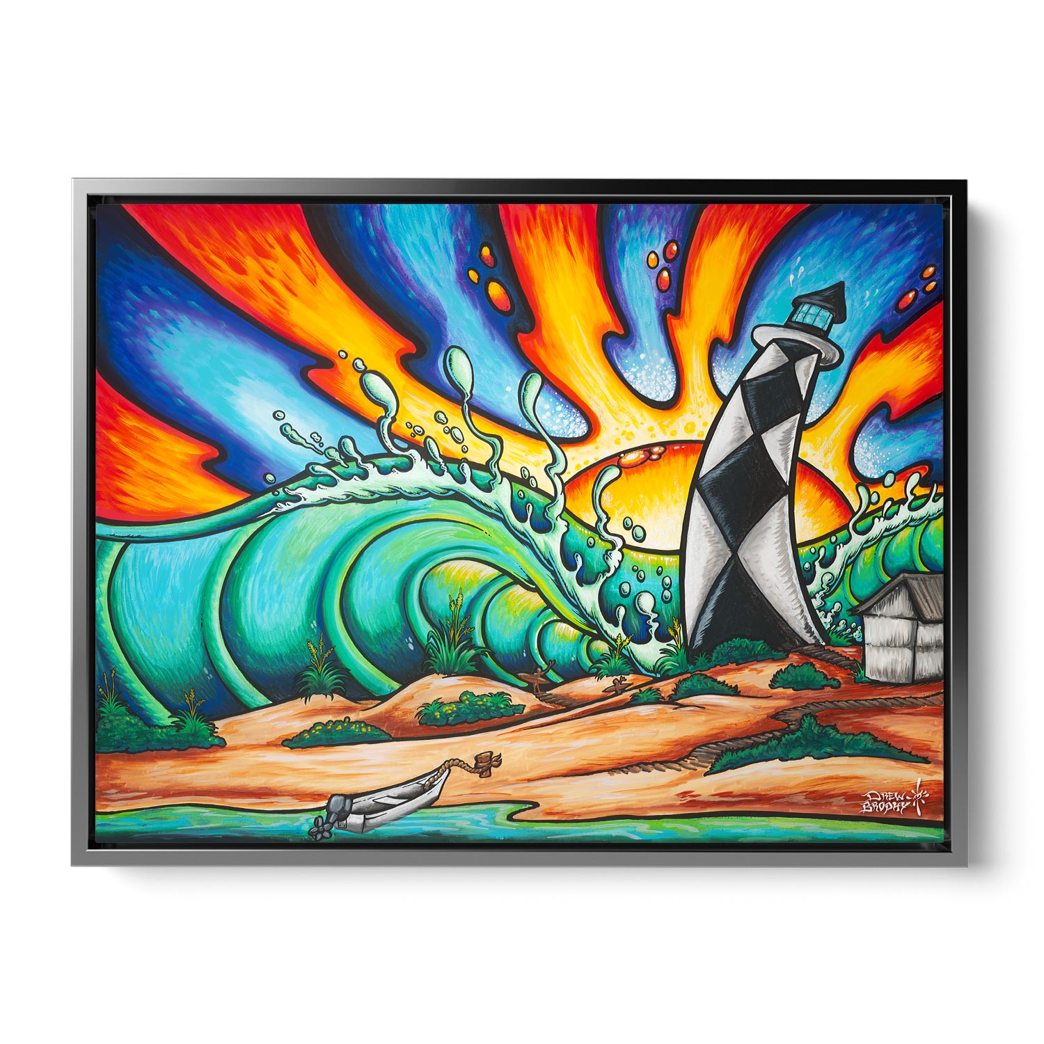Coastal Decor - Lighthouse art print - silver float frame