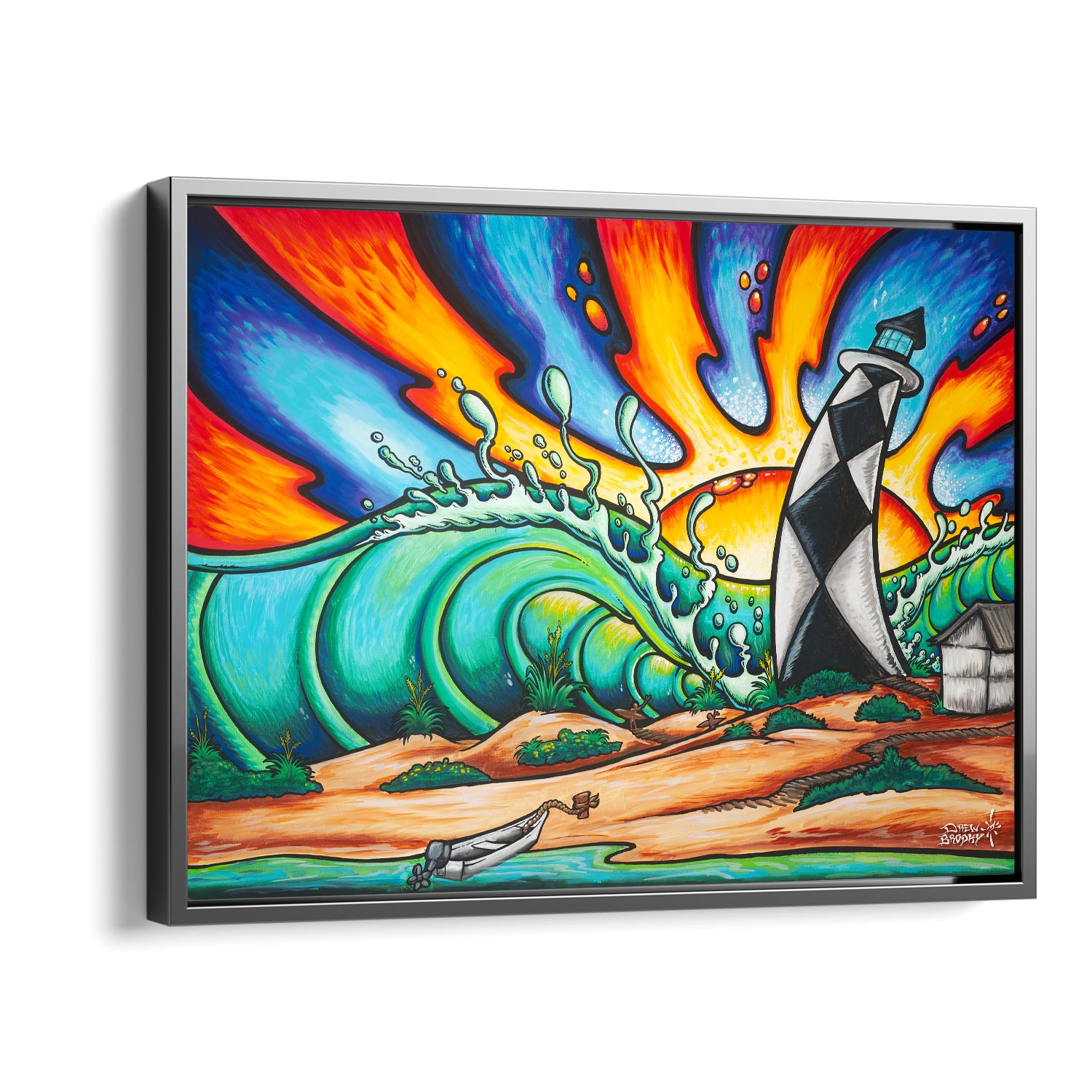 Coastal Decor - Lighthouse art print - silver float frame