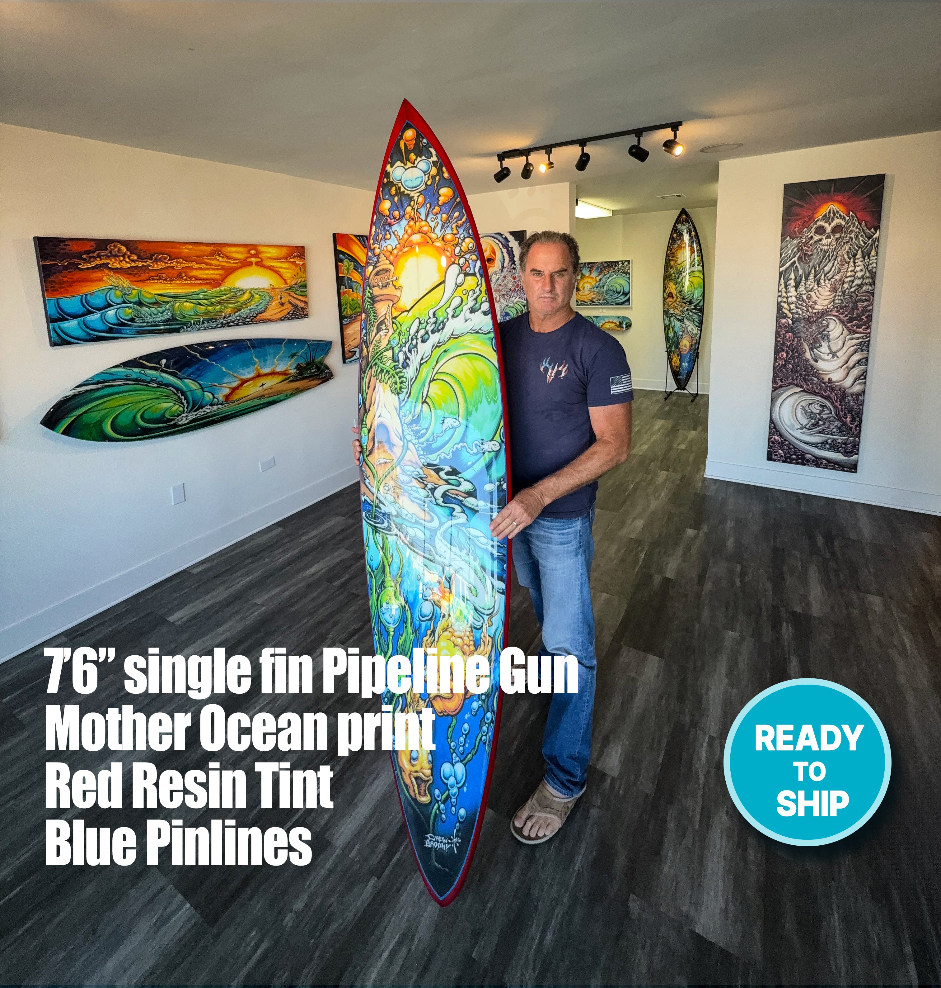 Mother Ocean 7'6" Gun Custom Decorative Surfboard Art