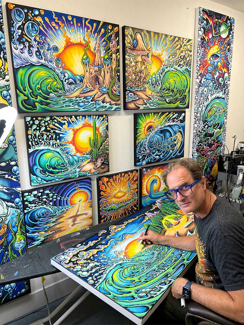 Camp Fire 24x48 Inch Stretched Canvas ONLY ONE Hand Signed and Embellished by Drew Brophy