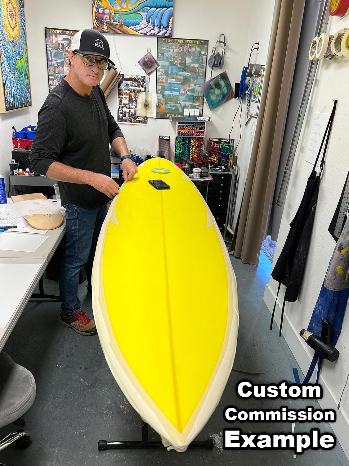 Commissioned Original Painting on Gerry Lopez Surfboard Art hand-painted by Drew