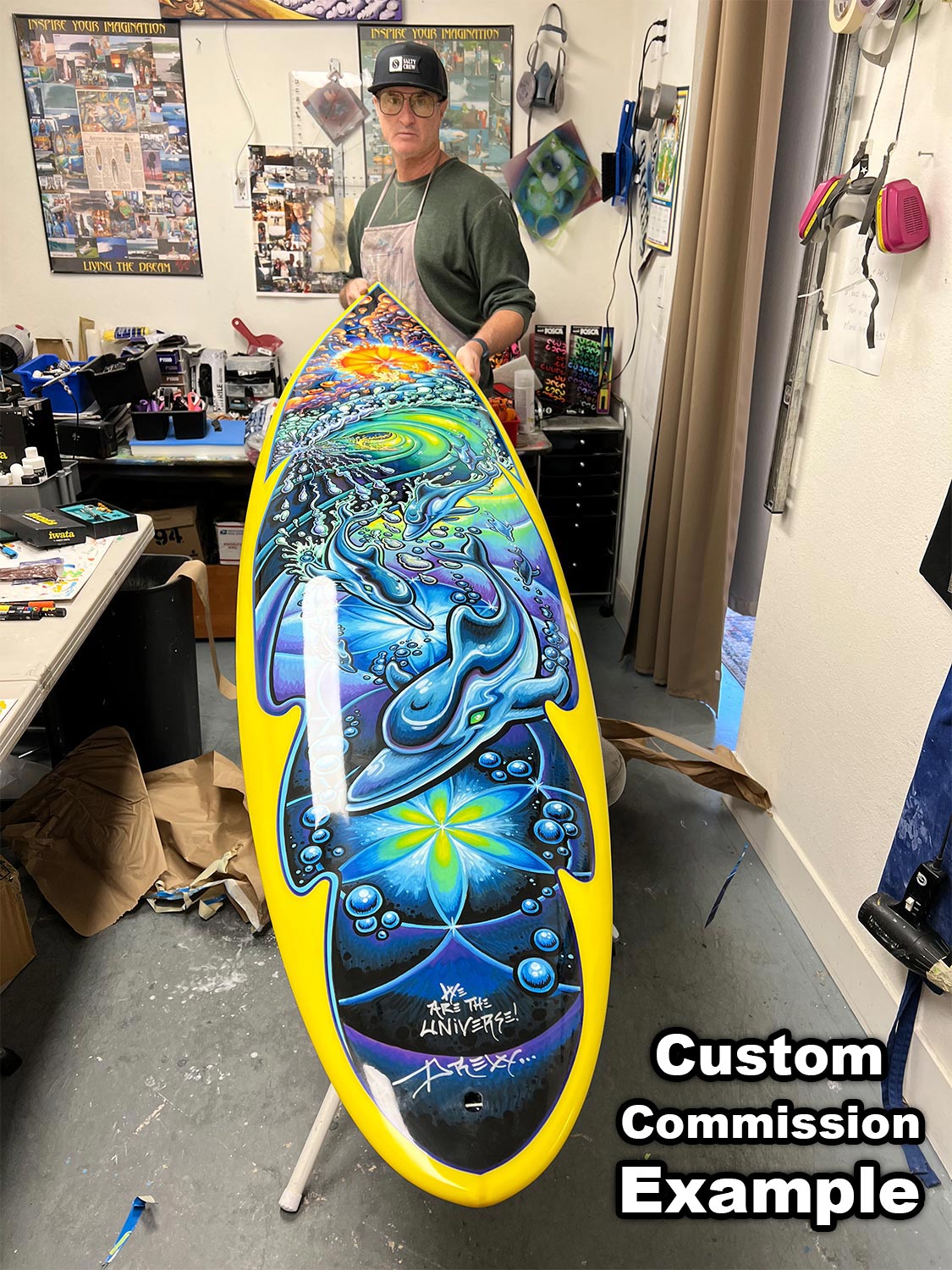 Commissioned Original Painting on Gerry Lopez Surfboard Art hand-painted by Drew
