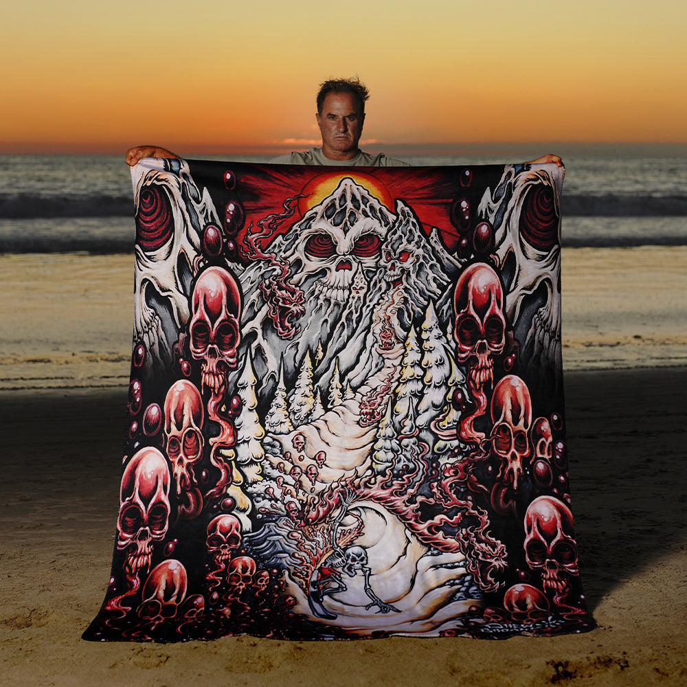 Lost Mountain, Snowboard, Drew Brophy art Gothic Sherpa Fleece Blanket, Cozy Home Decor, Halloween Gift, Warm Throw, Unique Art Blanket, Perfect for Horror Lovers