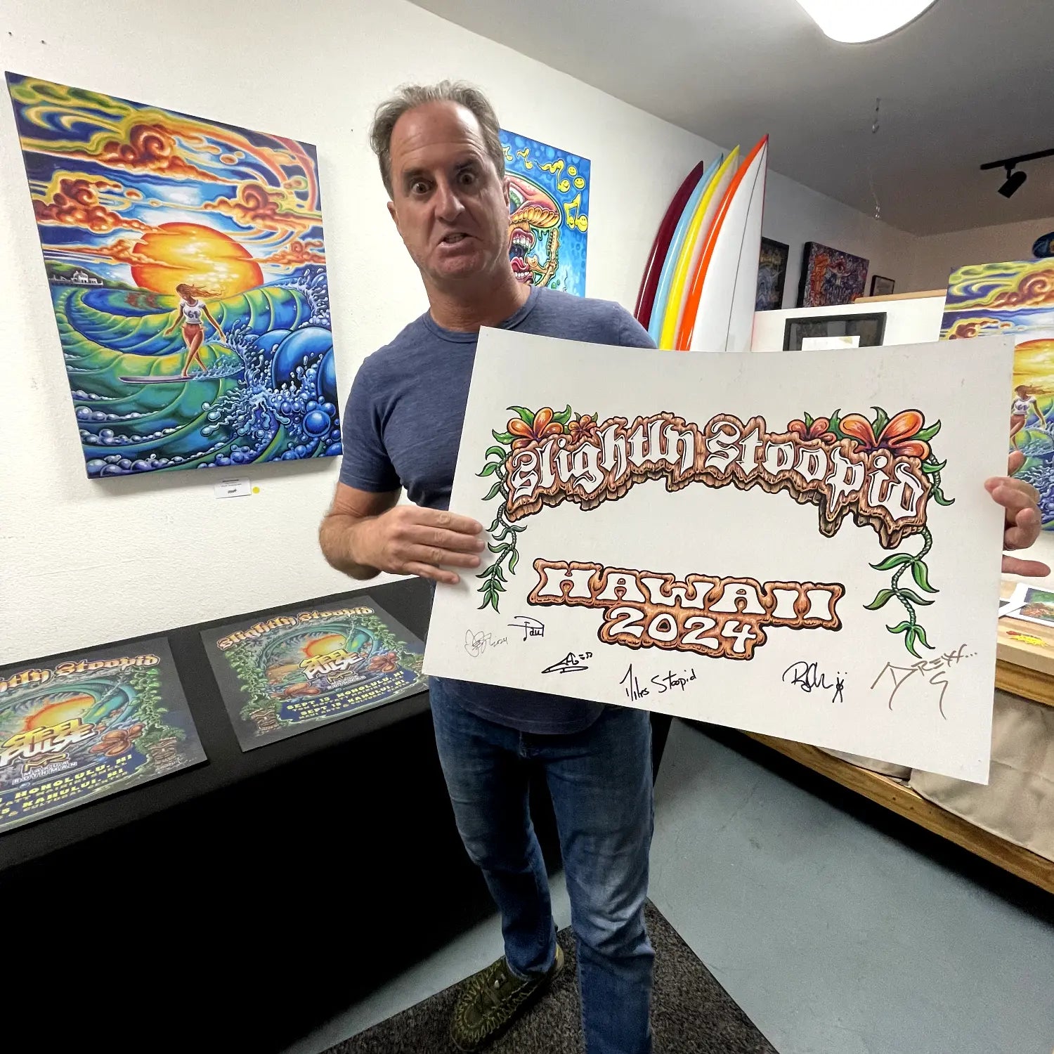 Slightly Stoopid Hawaii Show Poster Original Painting Hand-Signed by Drew and Band