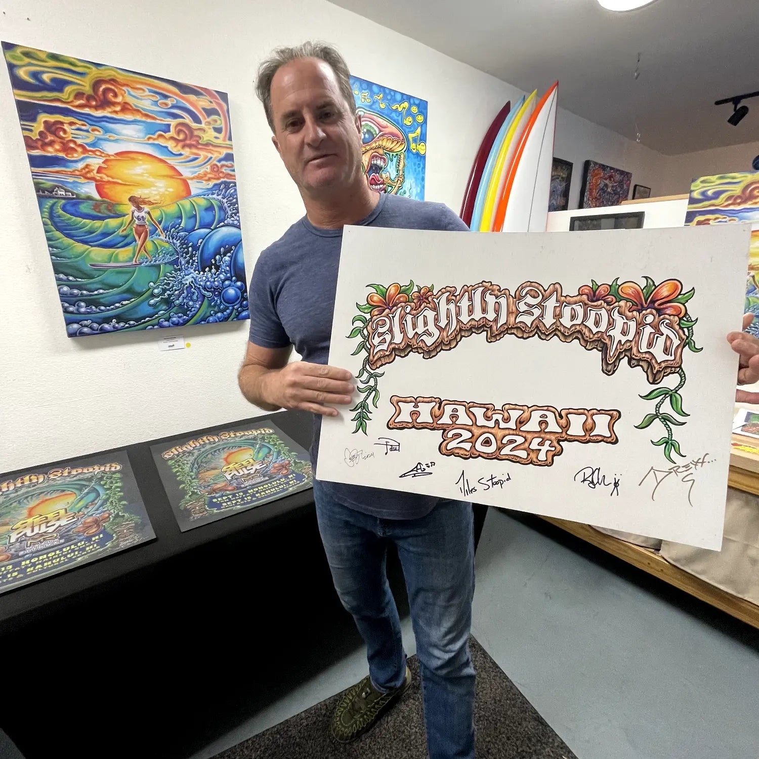 Slightly Stoopid Hawaii Show Poster Original Painting Hand-Signed by Drew and Band