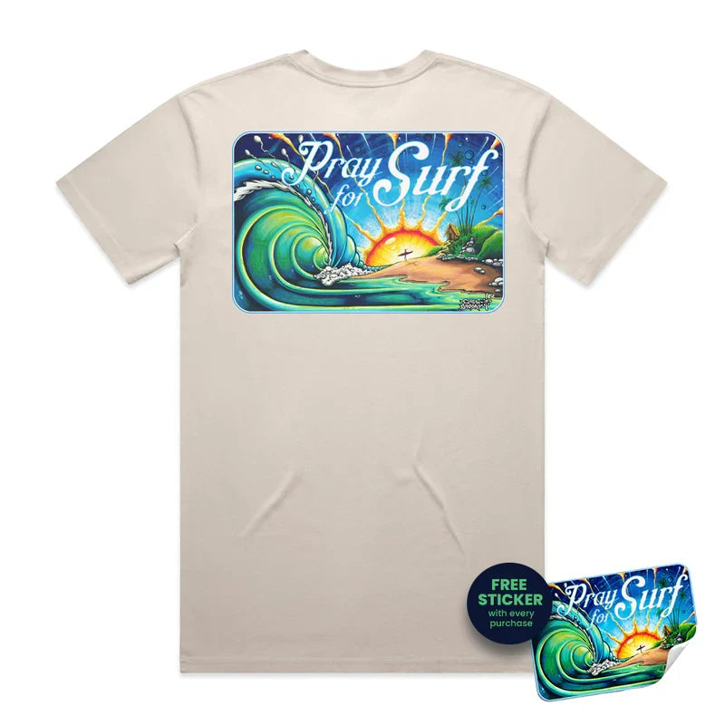 Pray For Surf Tee - Sunrise Surf Art By Drew Brophy