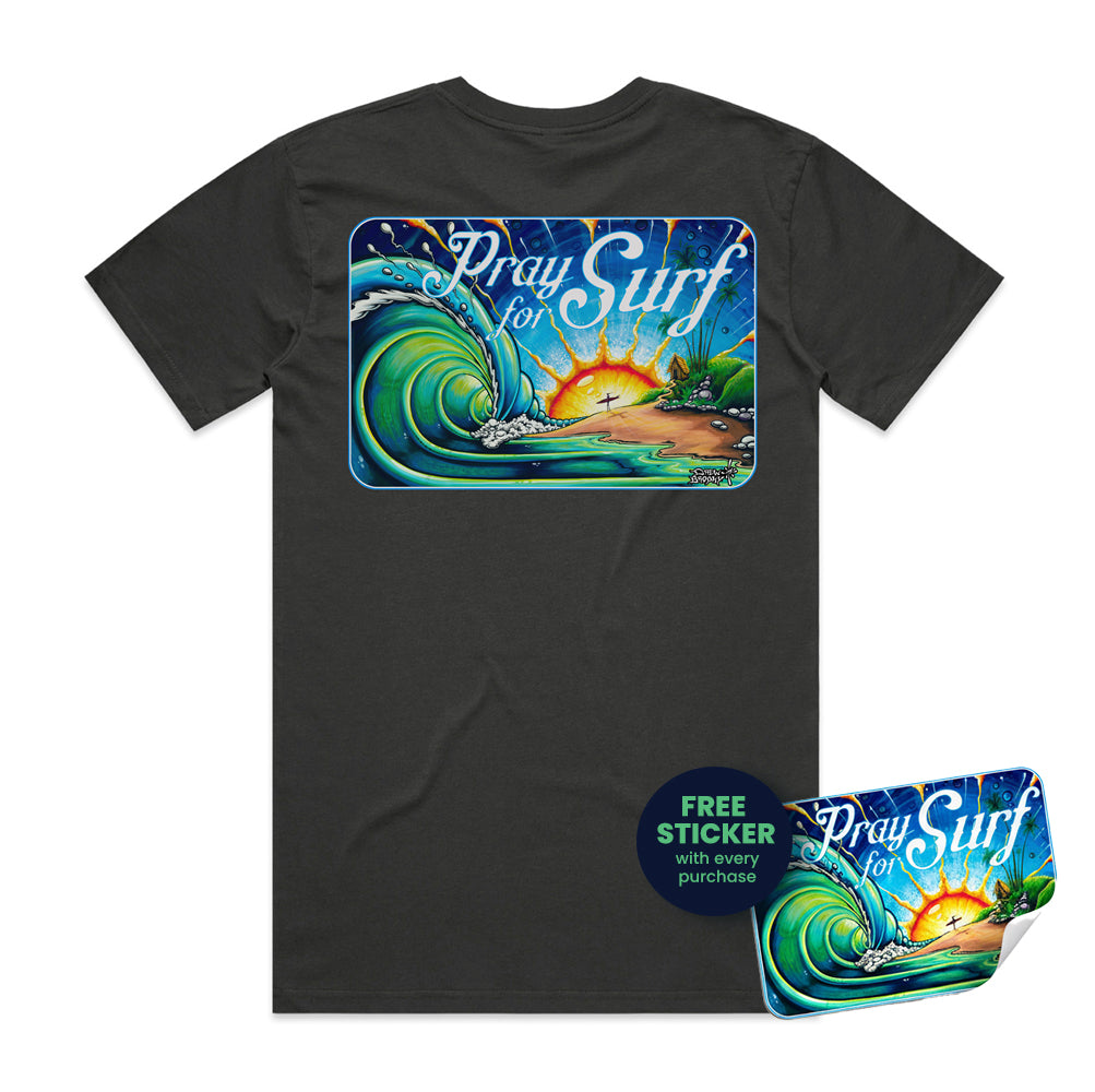 Pray for Surf Tee - SUNRISE Surf Art by Drew Brophy