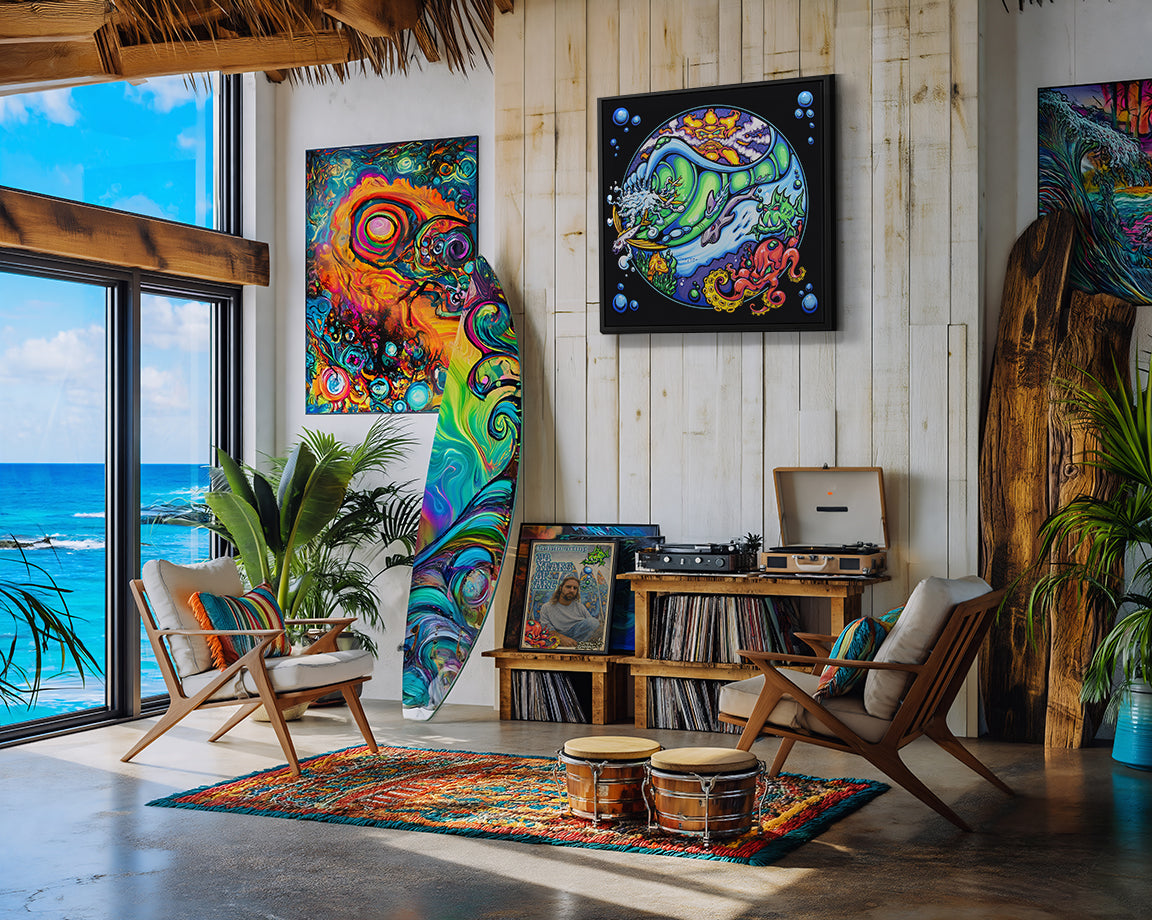 WhyLand by Drew Bophy, displayed in beach house. Featured in the vintage art collection.