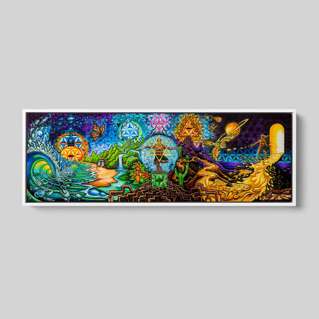 A Life Well Lived by Drew Brophy. Mountains, Ocean, Desert, and the story of a life well lived all in one image. White framed stretched canvas art print.