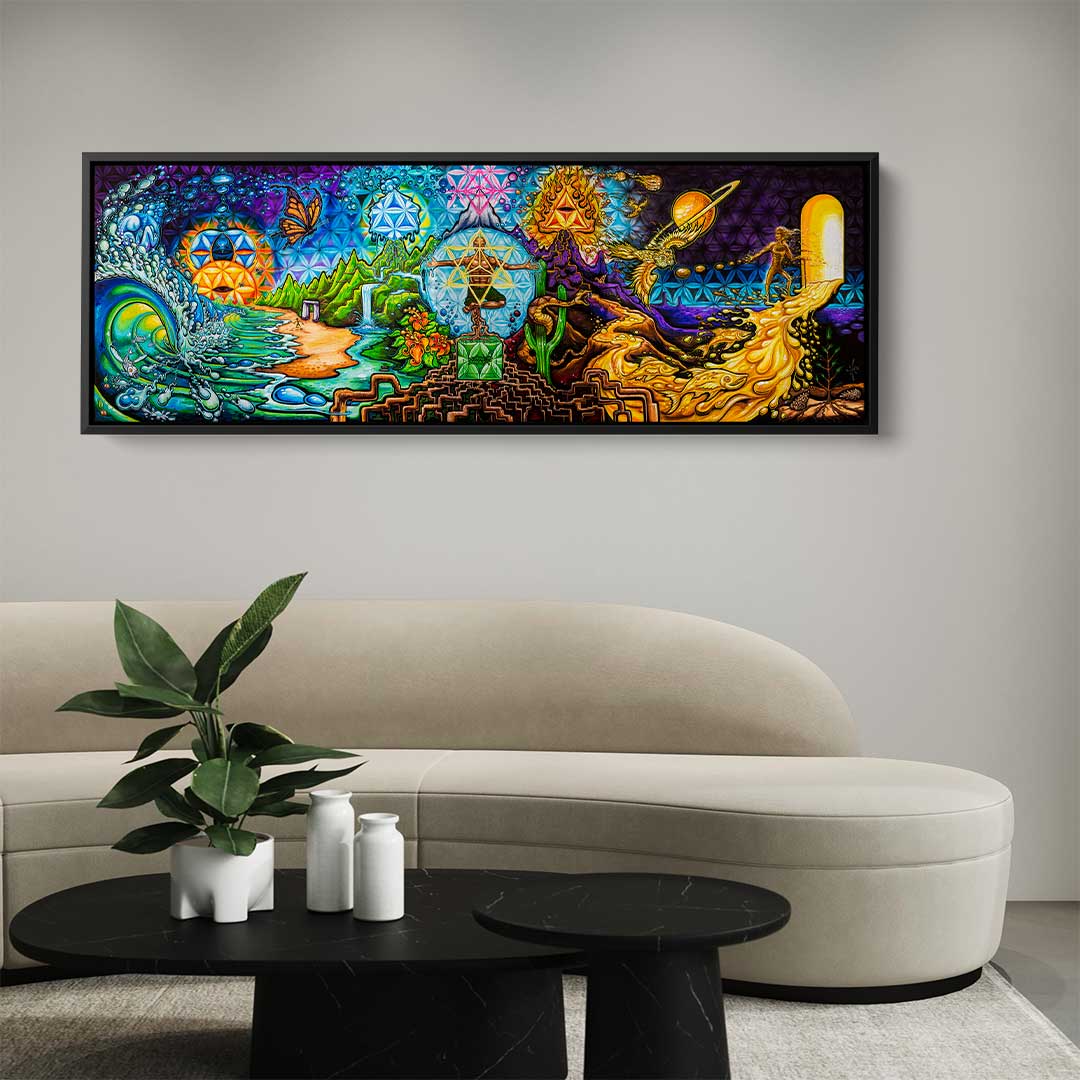 A Life Well Lived by Drew Brophy. Mountains, Ocean, Desert, and the story of a life well lived all in one image. Black framed stretched canvas art print.
