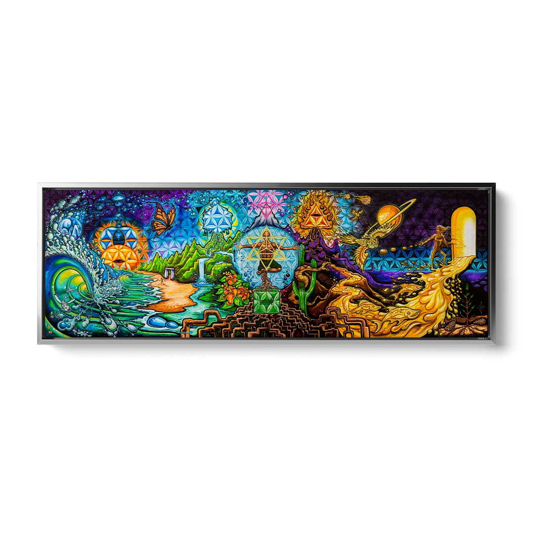 A Life Well Lived by Drew Brophy. Mountains, Ocean, Desert, and the story of a life well lived all in one image. Silver framed stretched canvas art print.