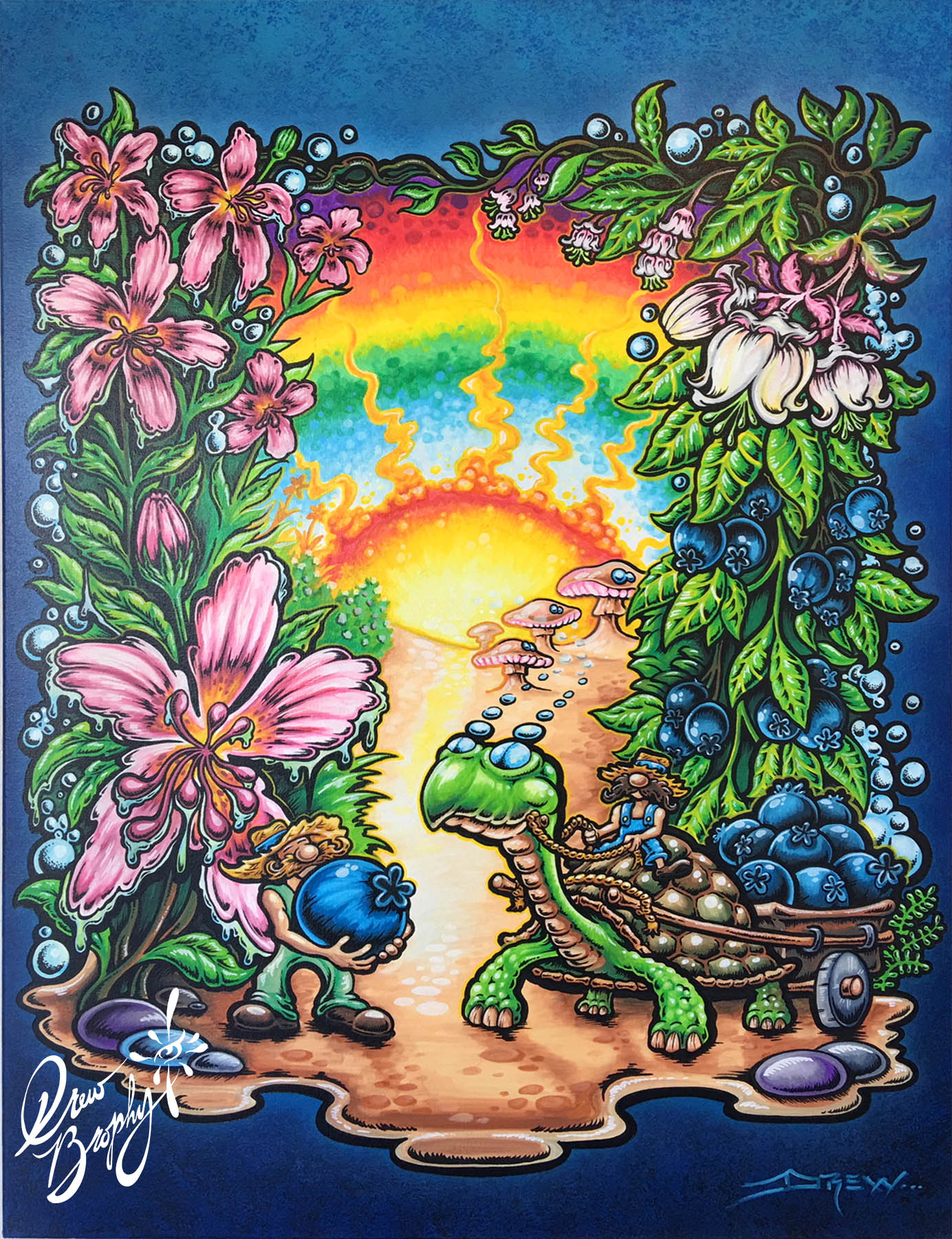 BLUE BERRY BEACH aka LARRY'S TURTLE 40" x 30" Original painting on Canvas by Drew Brophy - EARTH SERIES