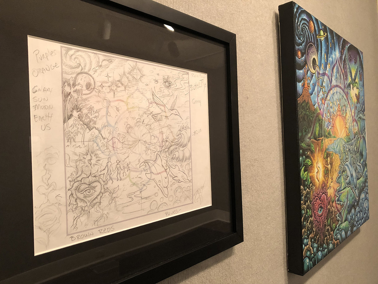 SOLD! CREATION sketch 14-1/2" x 17" on Paper Framed in black frame and plexiglass