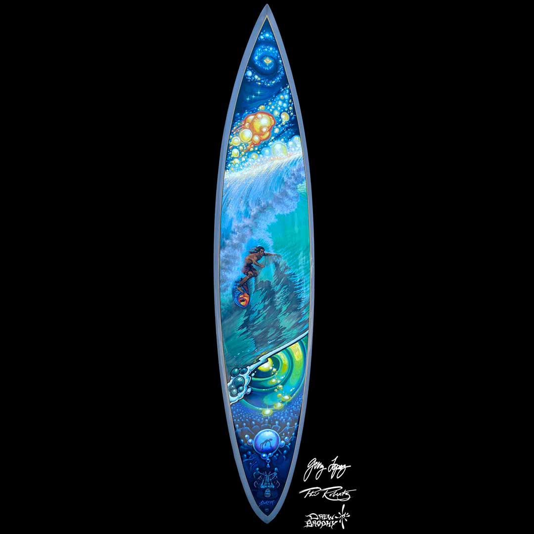 HAVE NO FEAR Drew Brophy Original Painting Collab with Phil Roberts - Gerry Lopez Pipeline Gun Shaped Surfboard