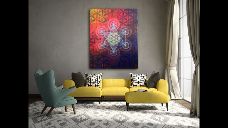 METATRON'S PORTAL - RED FLOWER OF LIFE 60" x 48" Original Painting FRAMED