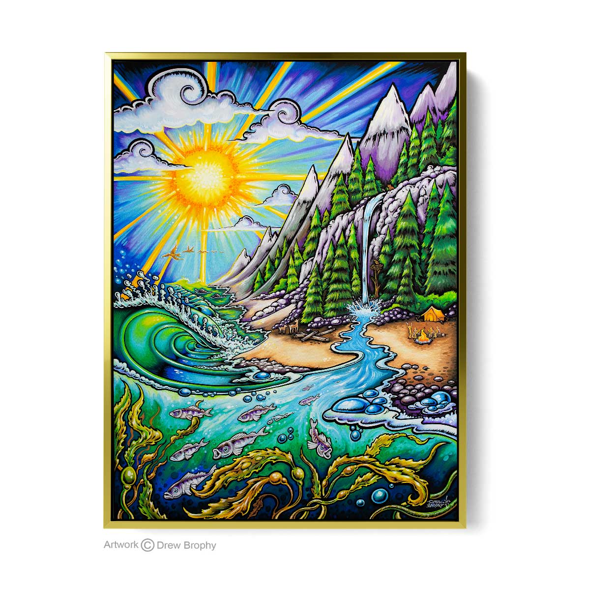 Life Force by Drew Brophy. Gold Framed stretched Canvas. Wall art.