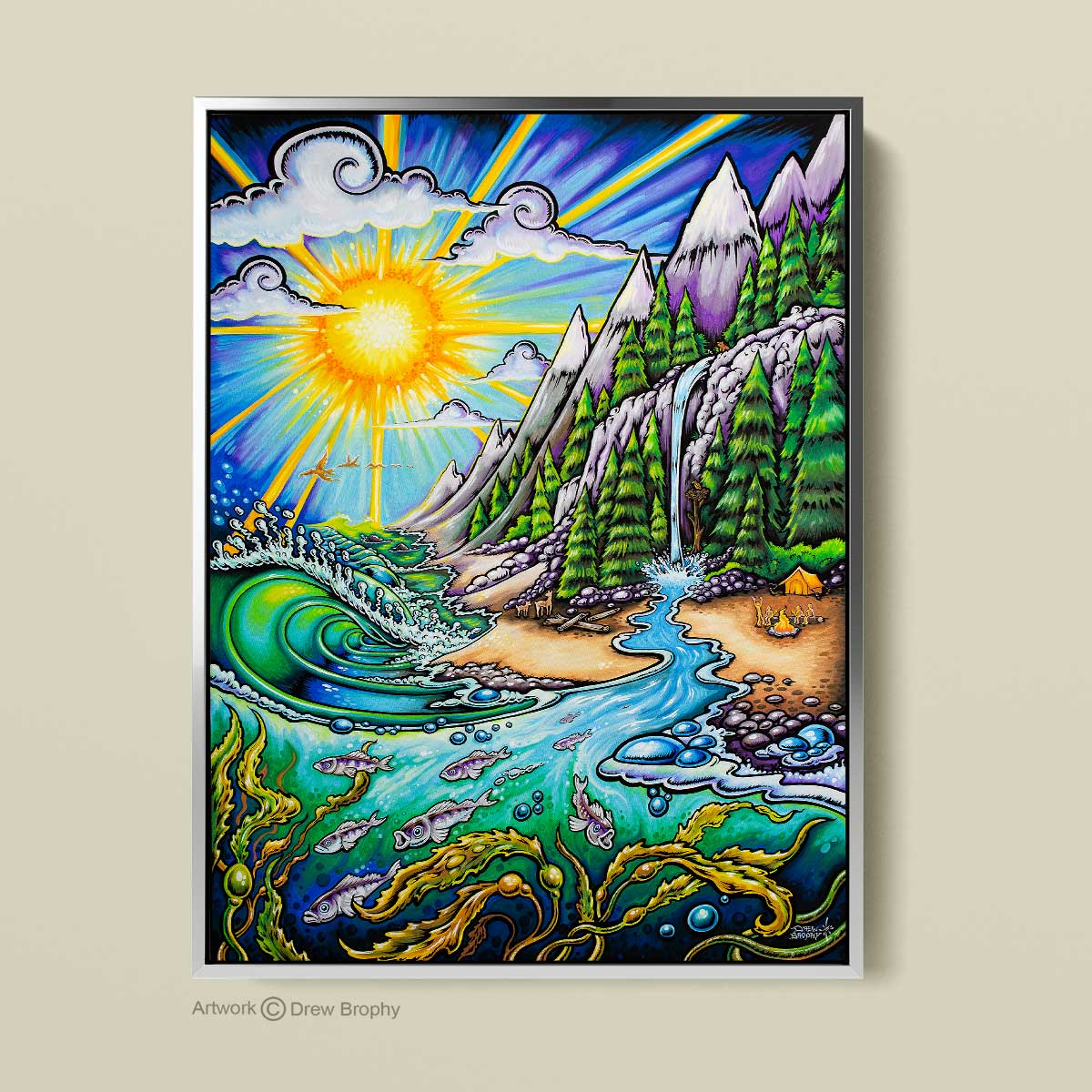 Life Force by Drew Brophy. Silver Framed stretched Canvas. Wall art.