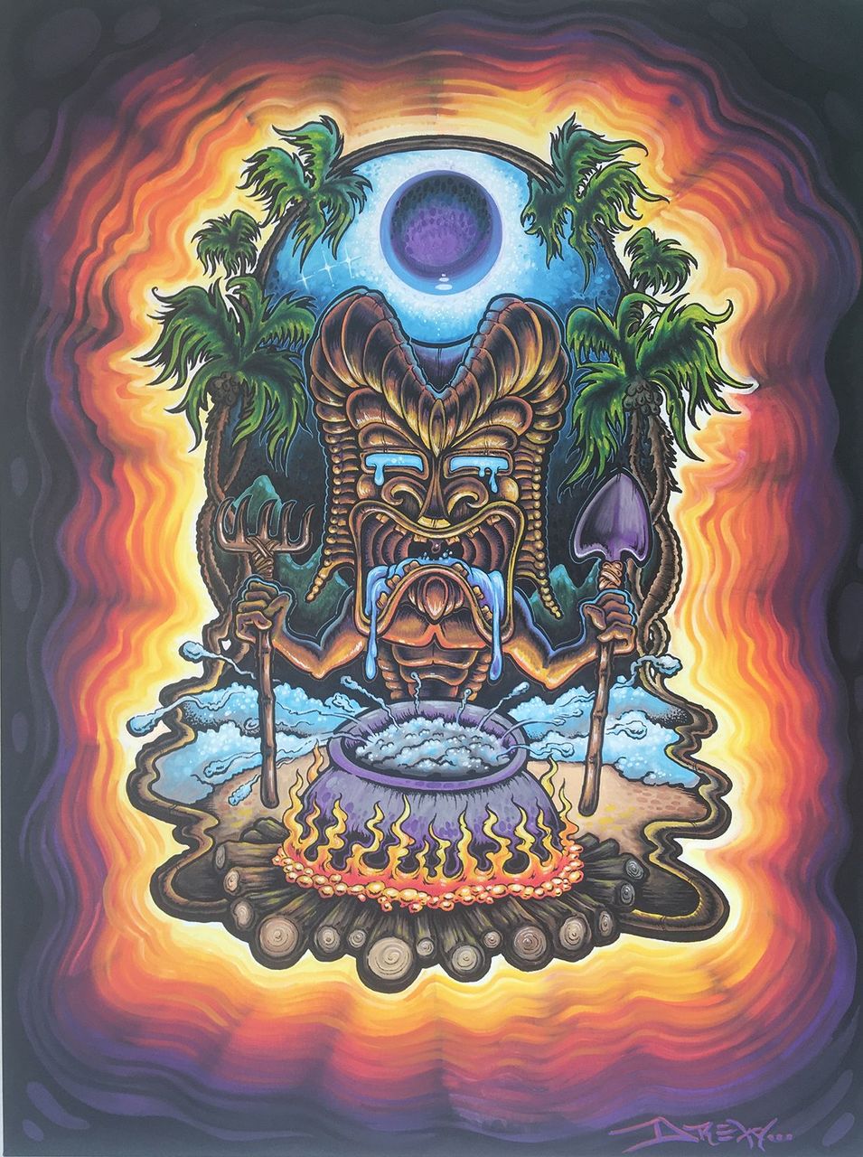 SOLD!  MIDNIGHT TIKI 40" x 30" Original painting on Canvas by Drew Brophy MOTHER EARTH SERIES