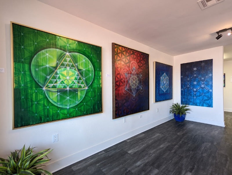 METATRON'S PORTAL - RED FLOWER OF LIFE 60" x 48" Original Painting FRAMED