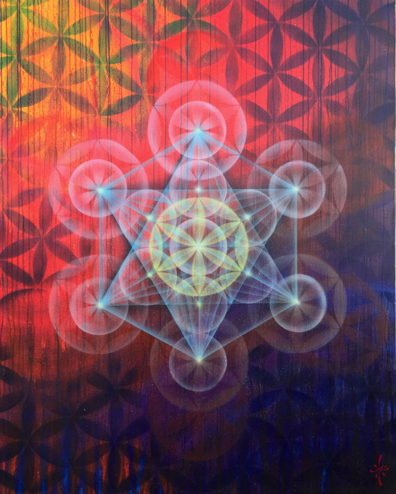 METATRON'S PORTAL - RED FLOWER OF LIFE 60" x 48" Original Painting FRAMED