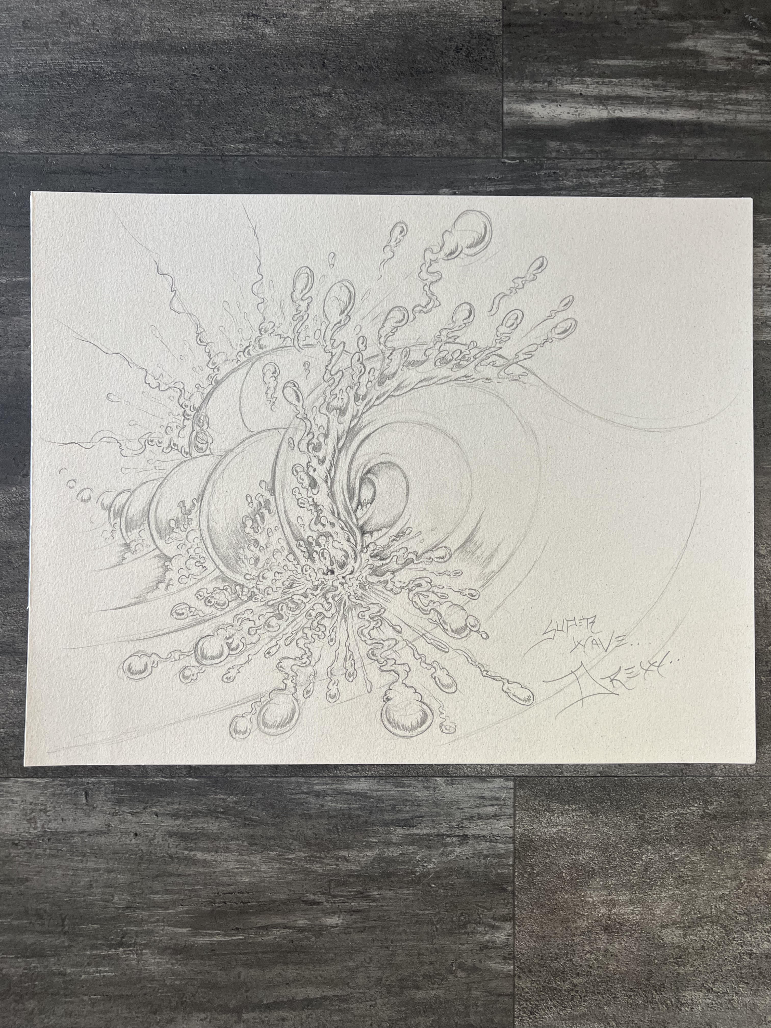 SOLD!  SUPER WAVE 11"x14" Graphite Sketch on Paper