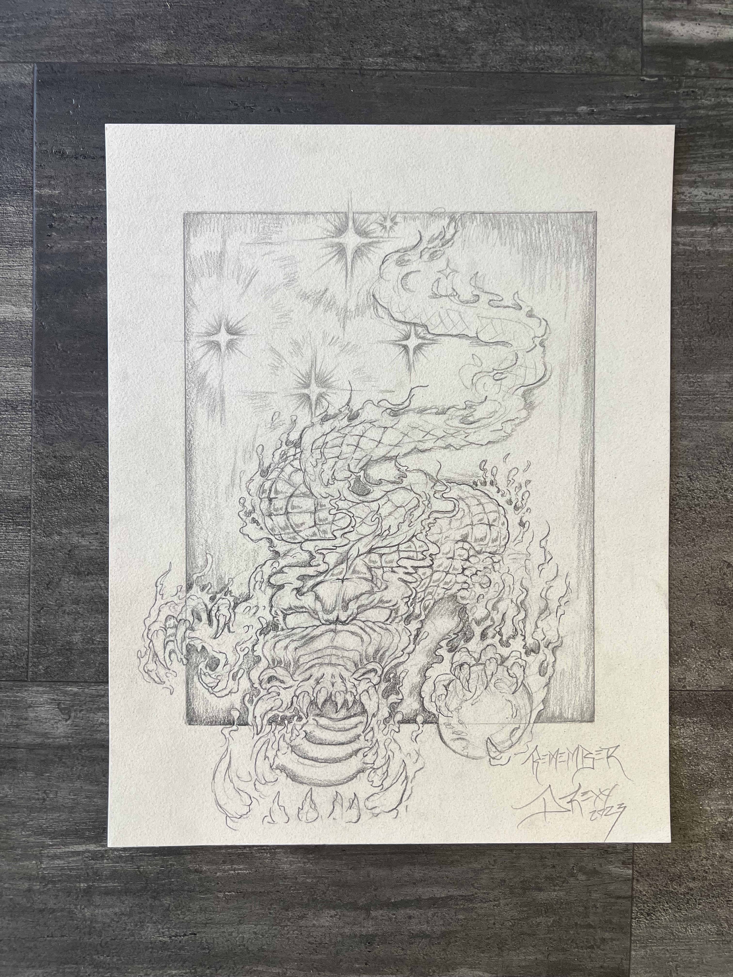 SOLD! THE DRAGON (REMEMBER) 11"x14" Graphite Sketch on Paper