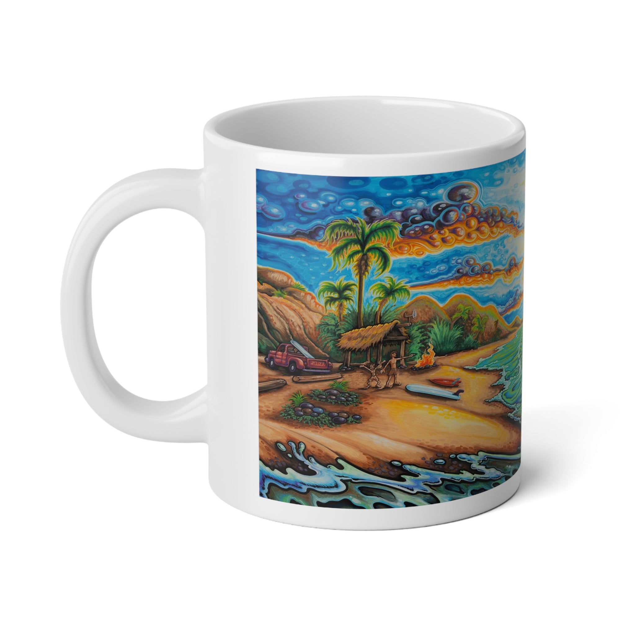 SanoDaze 20oz Jumbo Mug — Vibrant Tropical Beach Sunrise Surf Art
