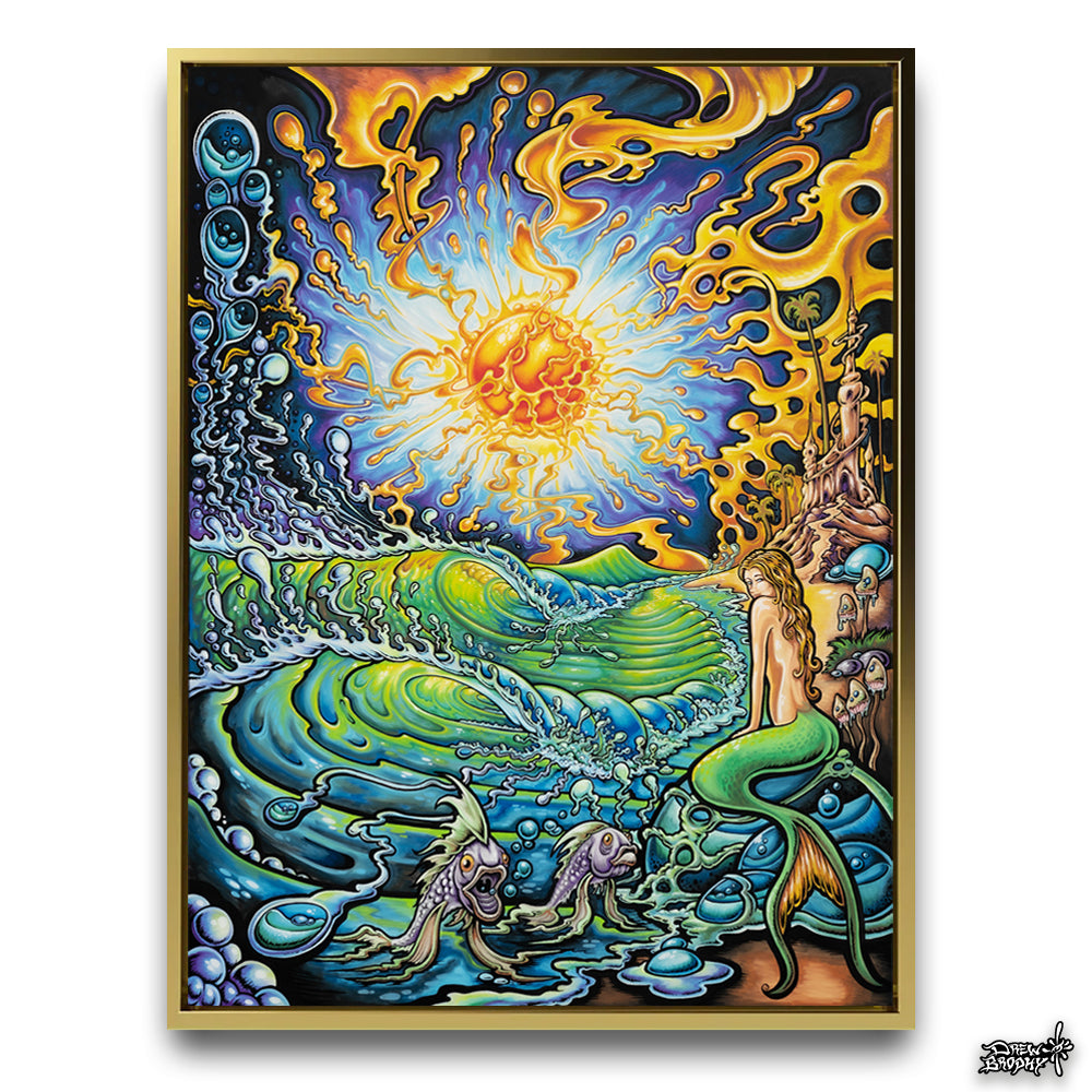 Mystic Beach Gold Frame Canvas by Drew Brophy