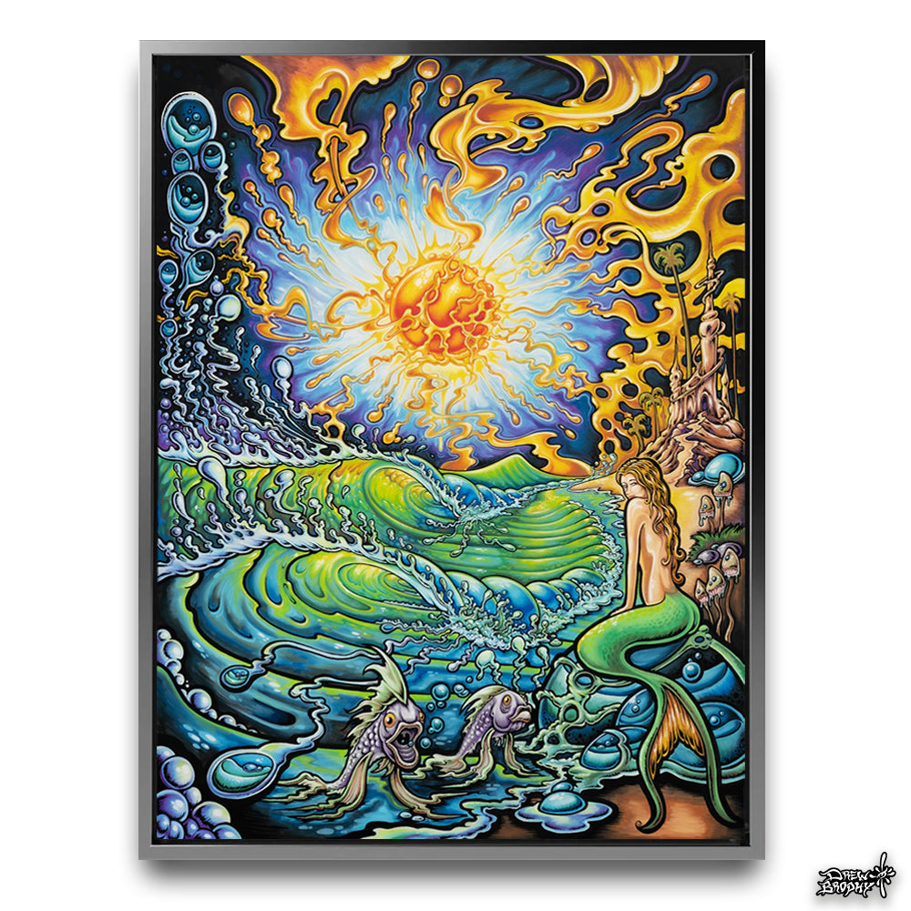 Mystic Beach Silver Frame Canvas by Drew Brophy