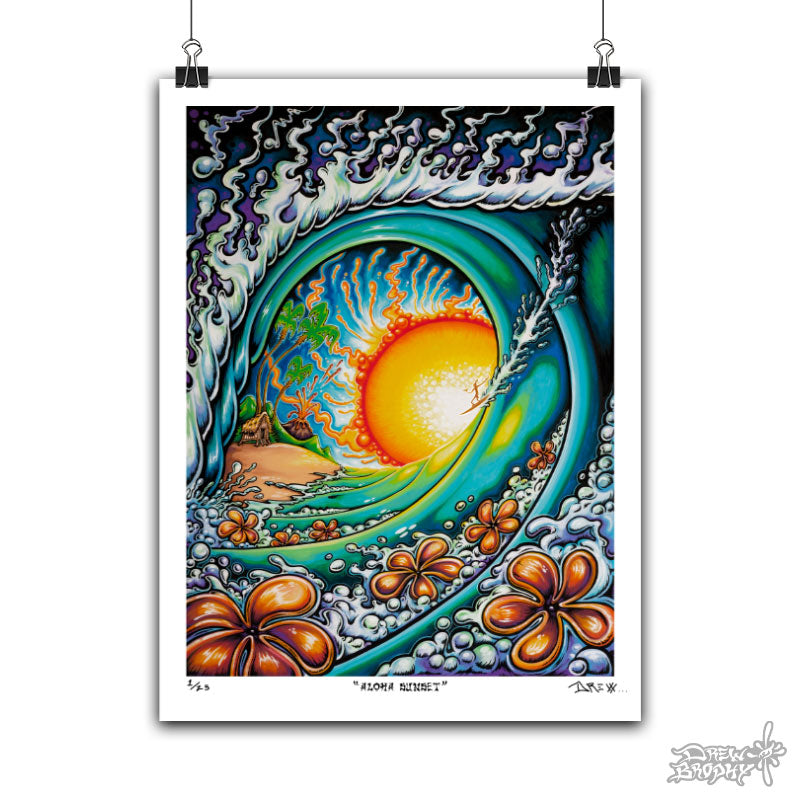 Aloha Sunset Surf Art Prints