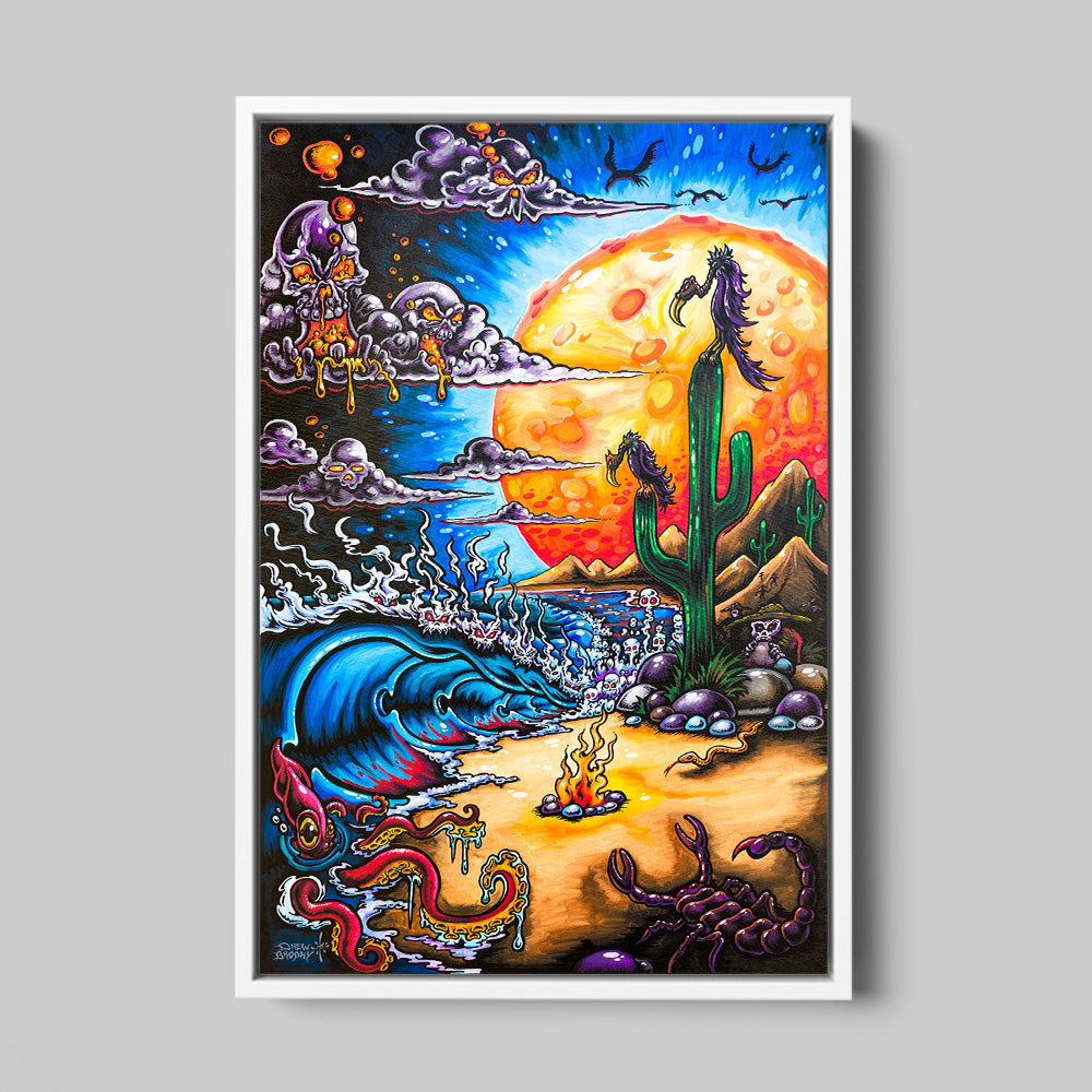 Baja Bad surf art by Drew Brophy white canvas print