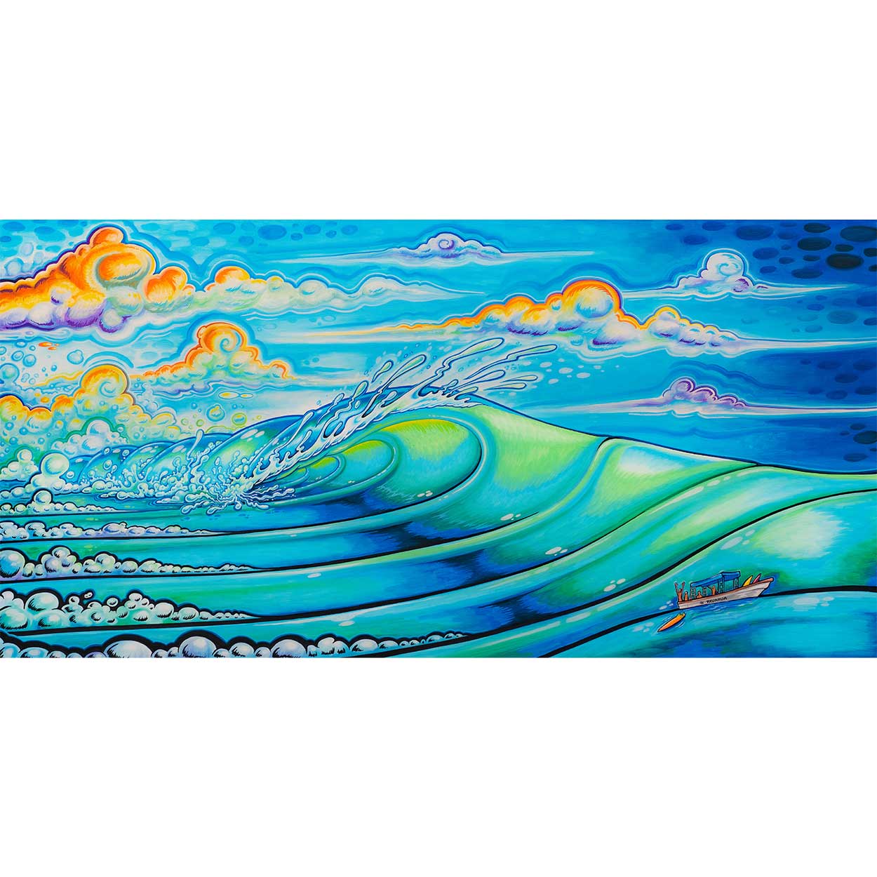 Surf Big Wave CloudBreak Painting by Drew Brophy Fiji Tavarua Island