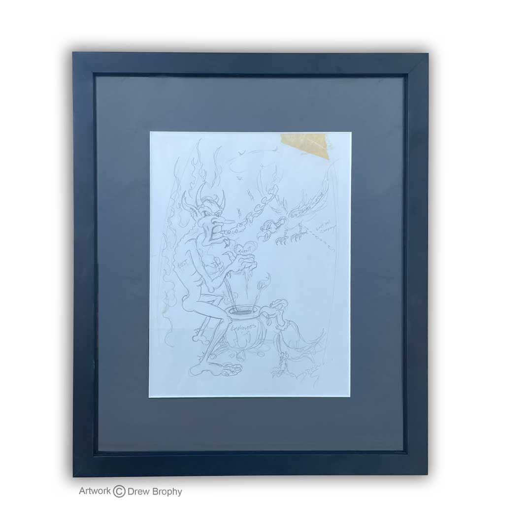 Lost Greed Buzzard graphite sketch on Paper 17" x 14.5" Framed in black frame and plexiglass