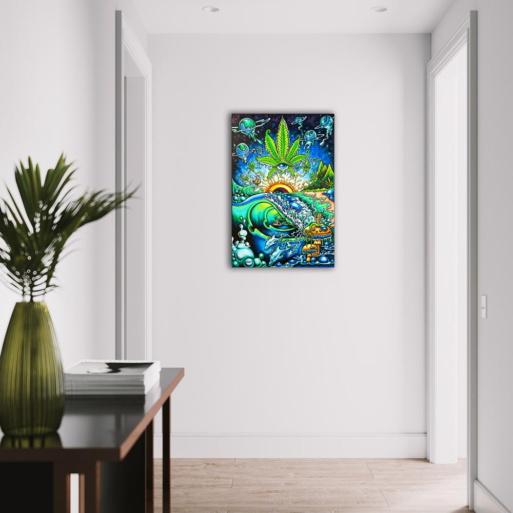 Stretched canvas of summer dreams weed art by Drew Brophy.