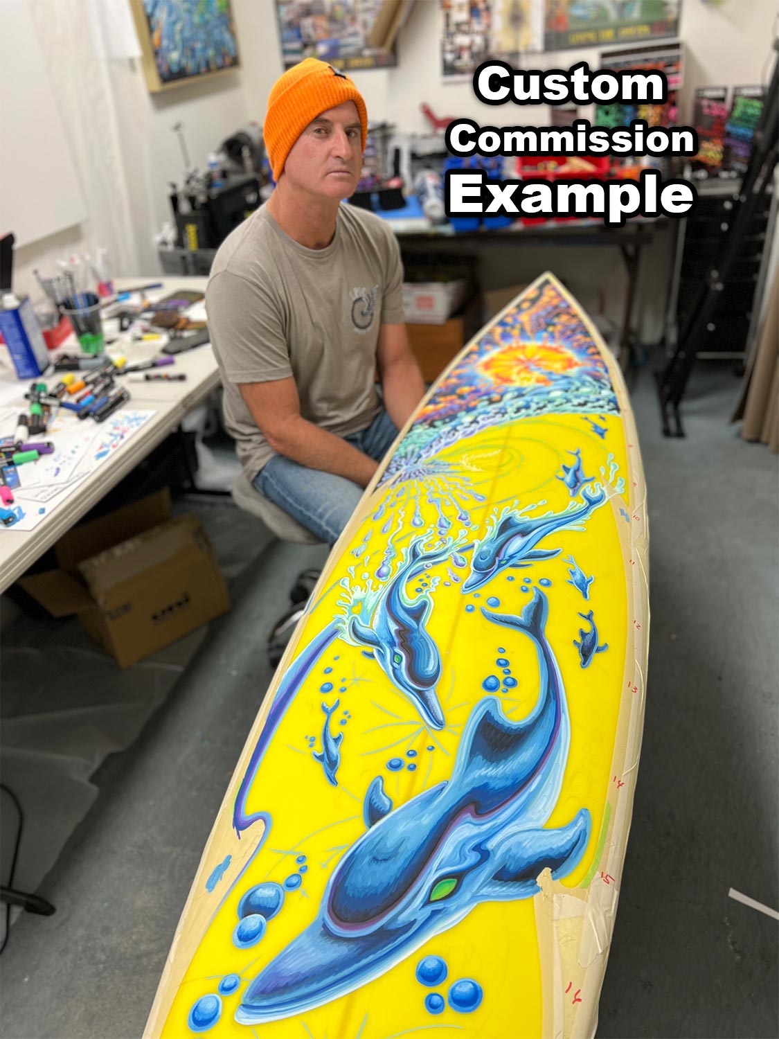 Commissioned Original Painting on Gerry Lopez Surfboard Art hand-painted by Drew