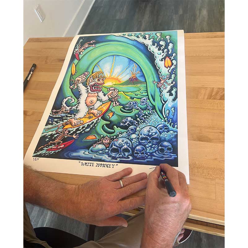 Robert Jimenez 'Chimp Scooter Lambretta' Lowbrow Art Print - Tiki Bar Surf Music